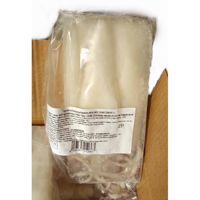 TUBI DI CALAMARI PULITI MAROCCO U/5 1 KG GLASSATURA 30%