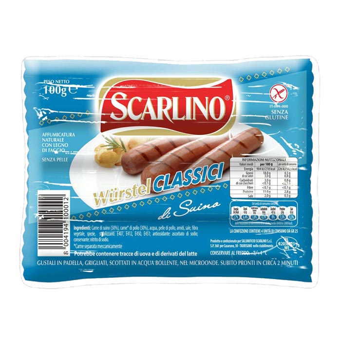 WURSTEL 100 GR 30 PEZZI SCARLINO