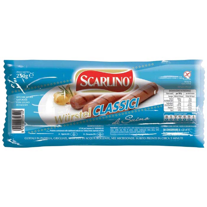 WURSTEL 250 GR 12 PEZZI SCARLINO